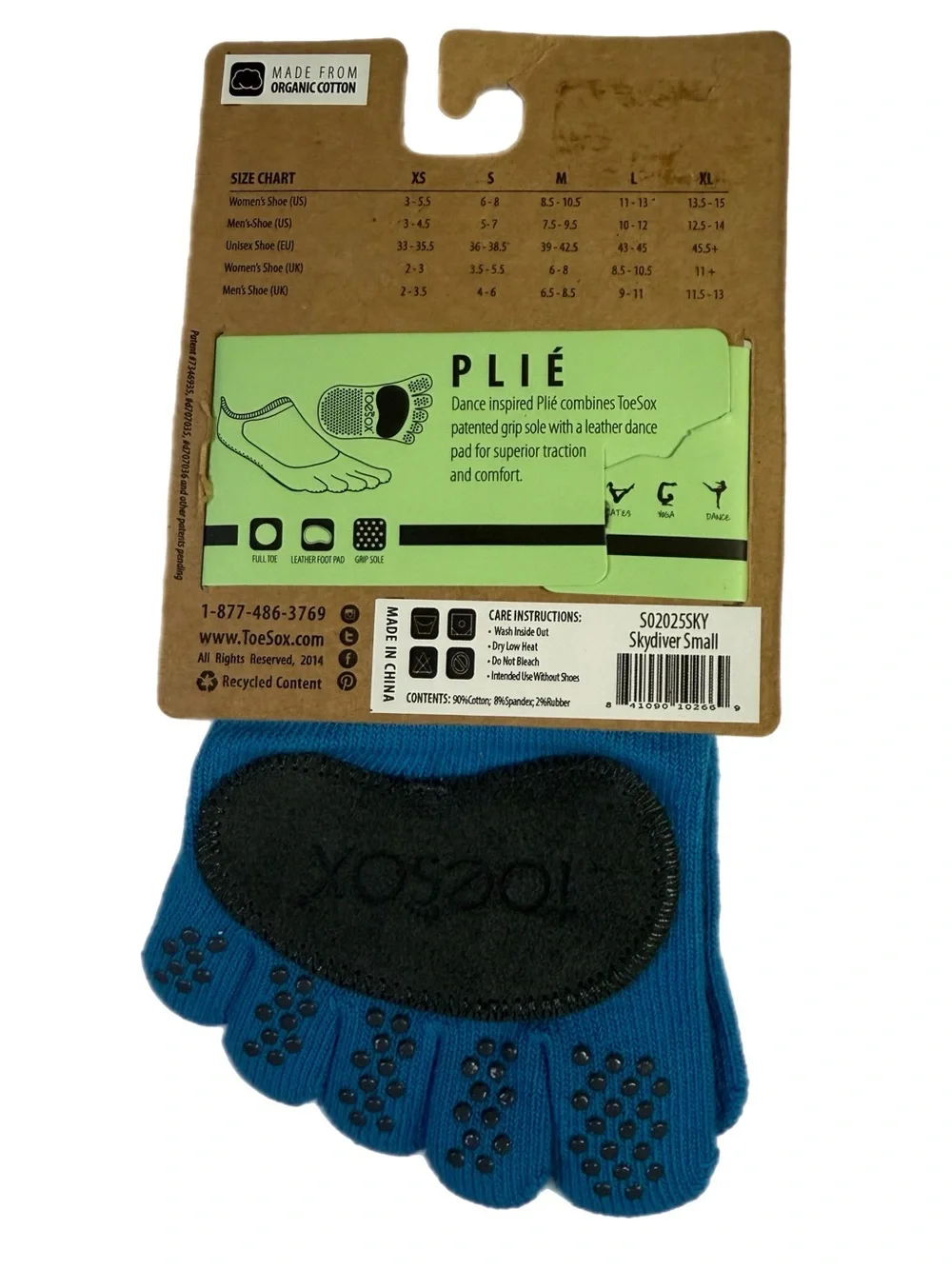 ToeSox Plié Full Toe Grip Socks Skydiver Blue S Yoga Pilates Barre NWT